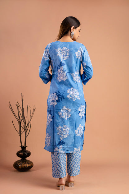 Printed Kurti with Round Neck, Printed Dupatta & Matching Printed Pants