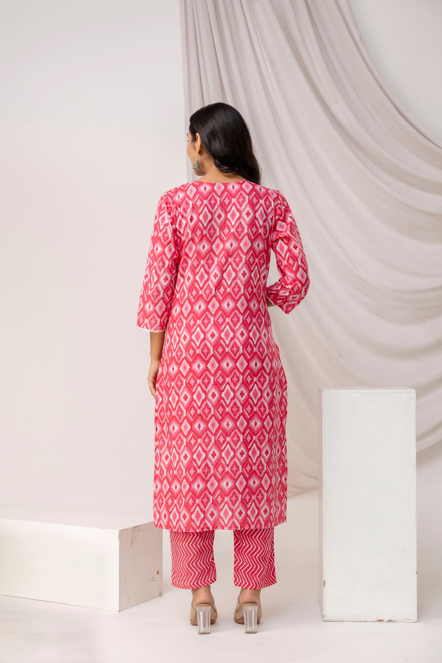 Mirror Worked Printed Kurti with Stylish Dupatta & Plain Trouser