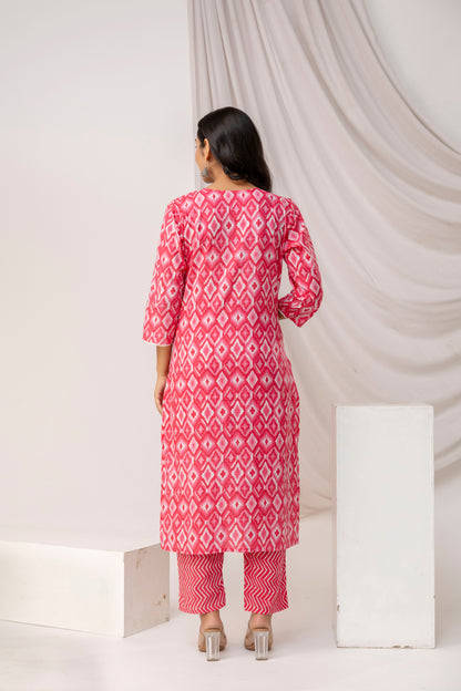 Mirror Worked Printed Kurti with Stylish Dupatta & Plain Trouser