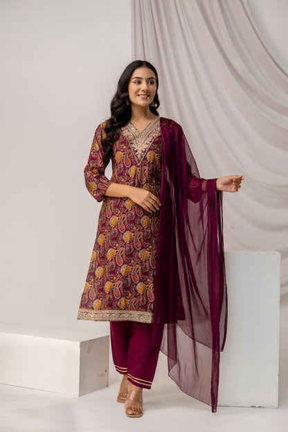Printed Kurti Set With Jari Work