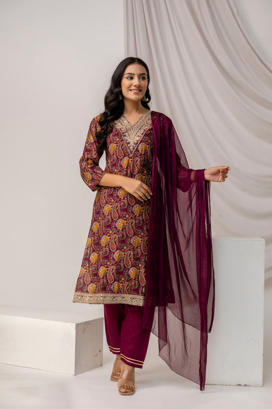 Printed Kurti Set With Jari Work