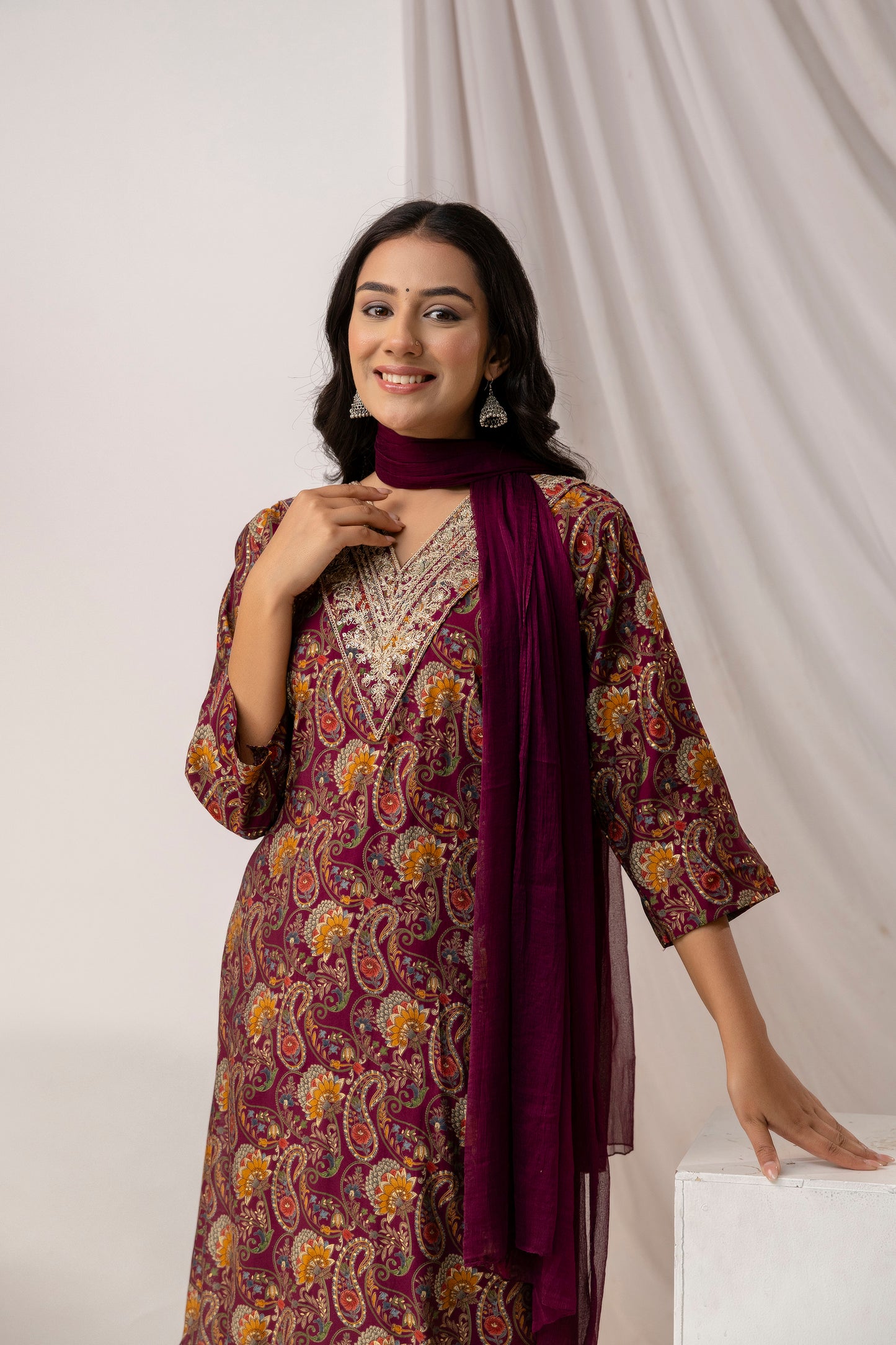 Printed Kurti Set With Jari Work