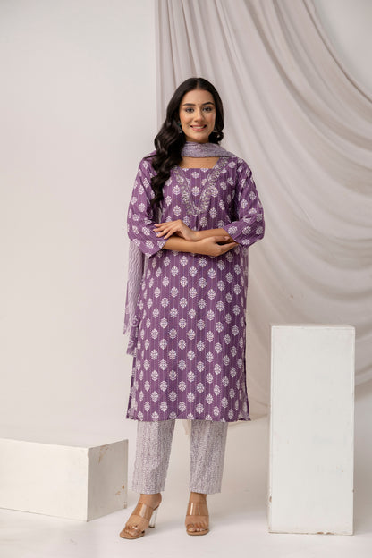 Printed Kurti with Jari & Thread Work Set
