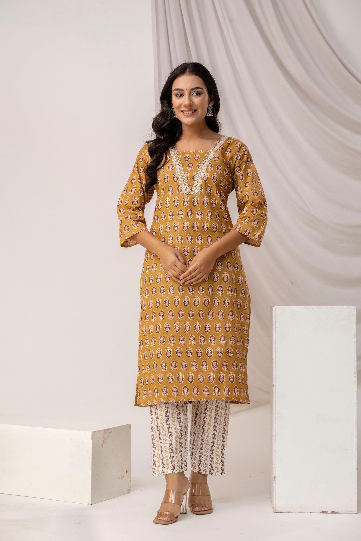 Printed Kurti with Jari Work Set