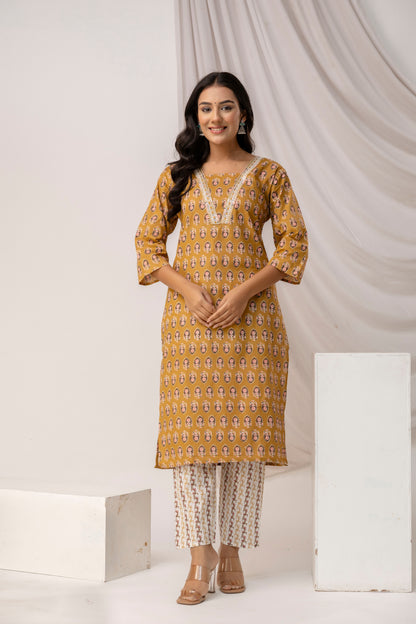 Printed Kurti with Jari Work Set