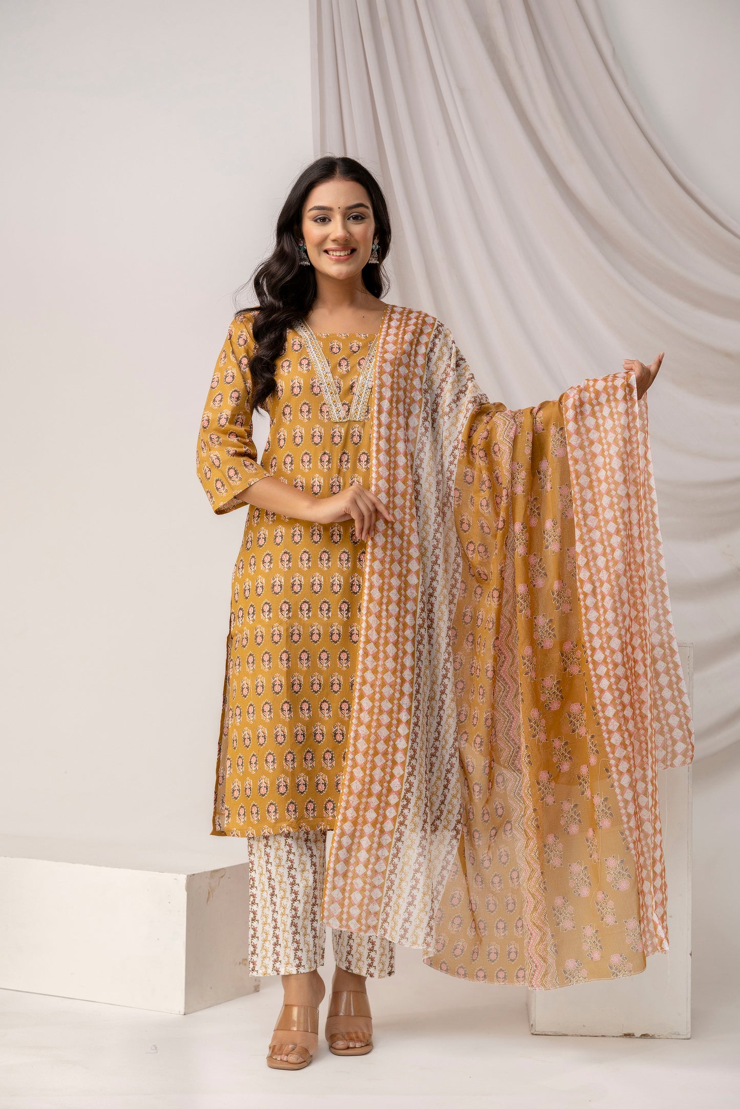 Printed Kurti with Jari Work Set