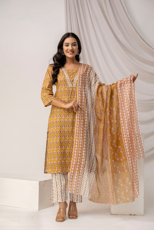 Printed Kurti with Jari Work Set