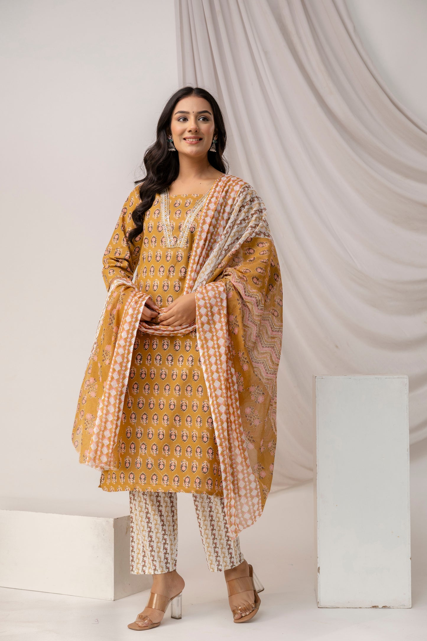 Printed Kurti with Jari Work Set