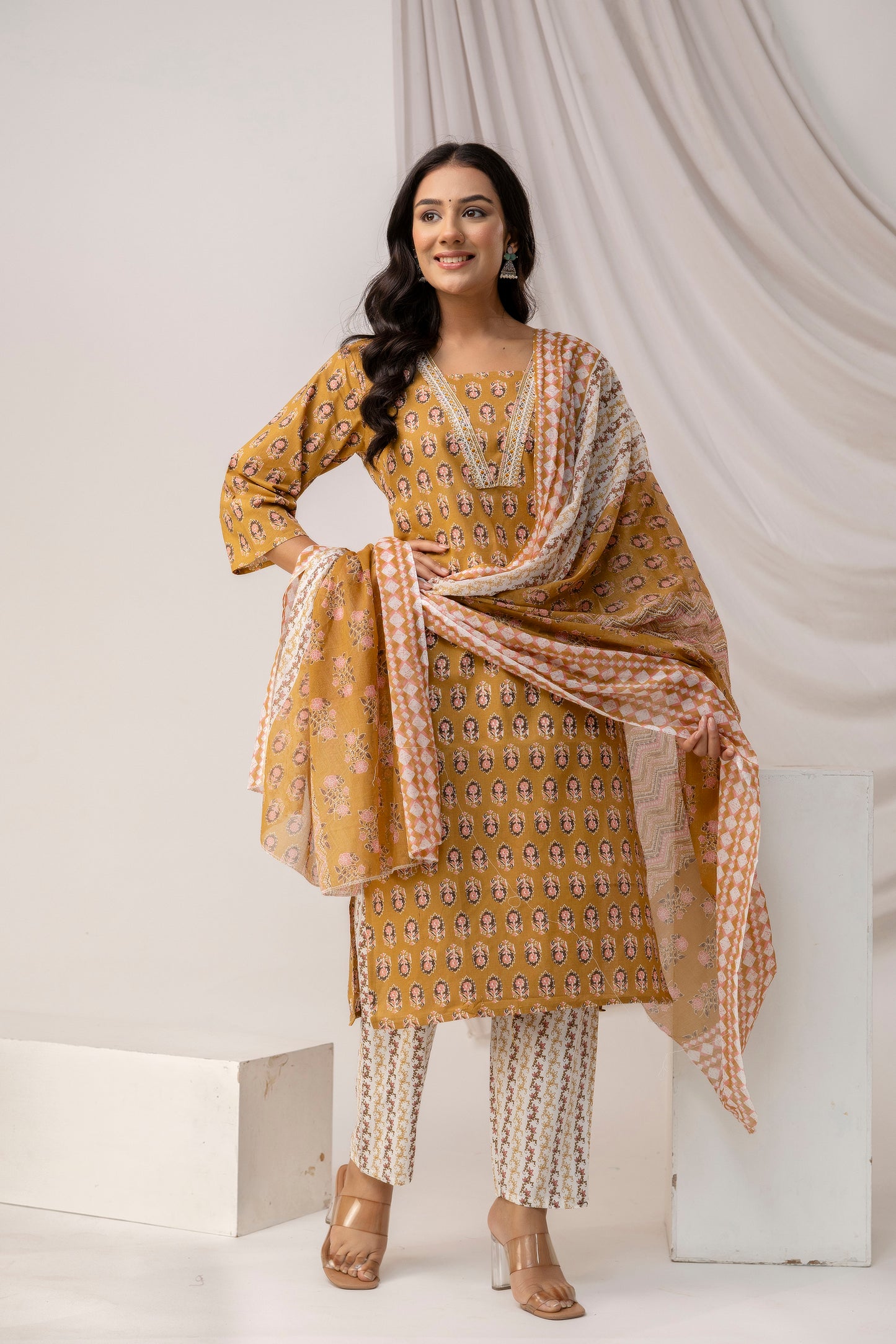 Printed Kurti with Jari Work Set