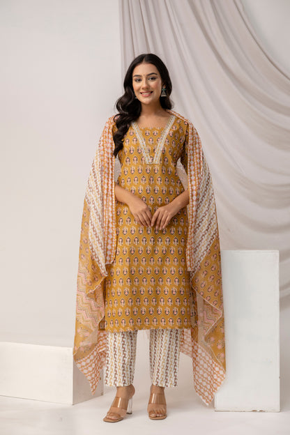 Printed Kurti with Jari Work Set