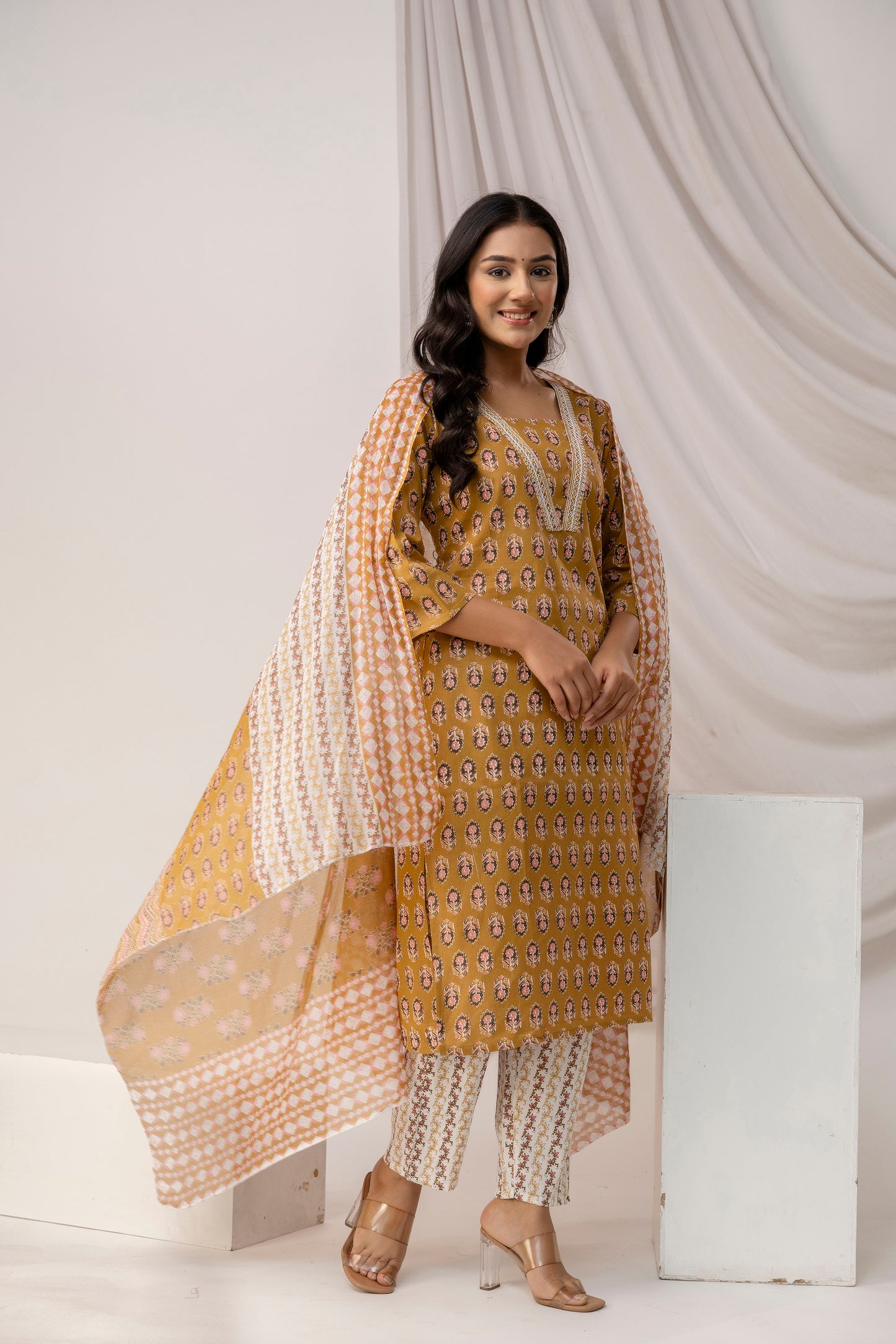 Printed Kurti with Jari Work Set