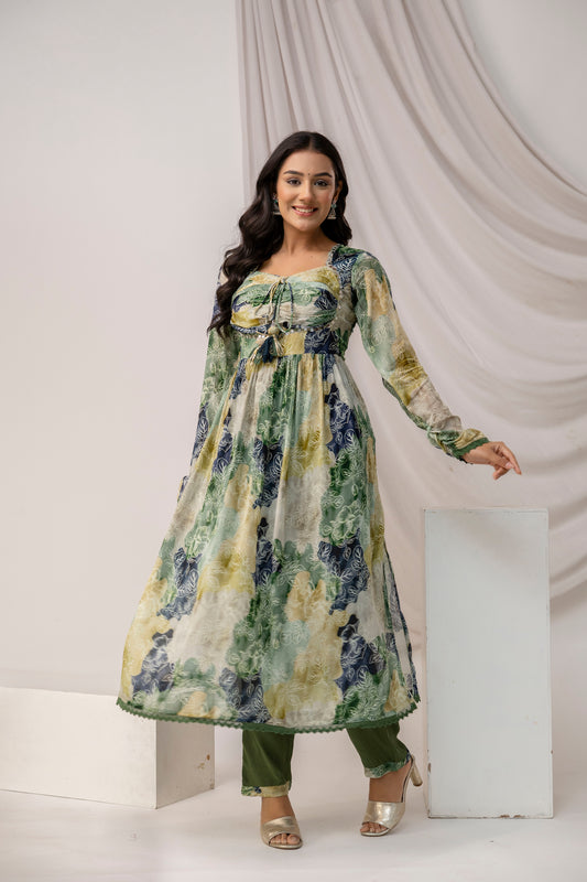 Jaipuri Printed Kurti with Mirror Work Set