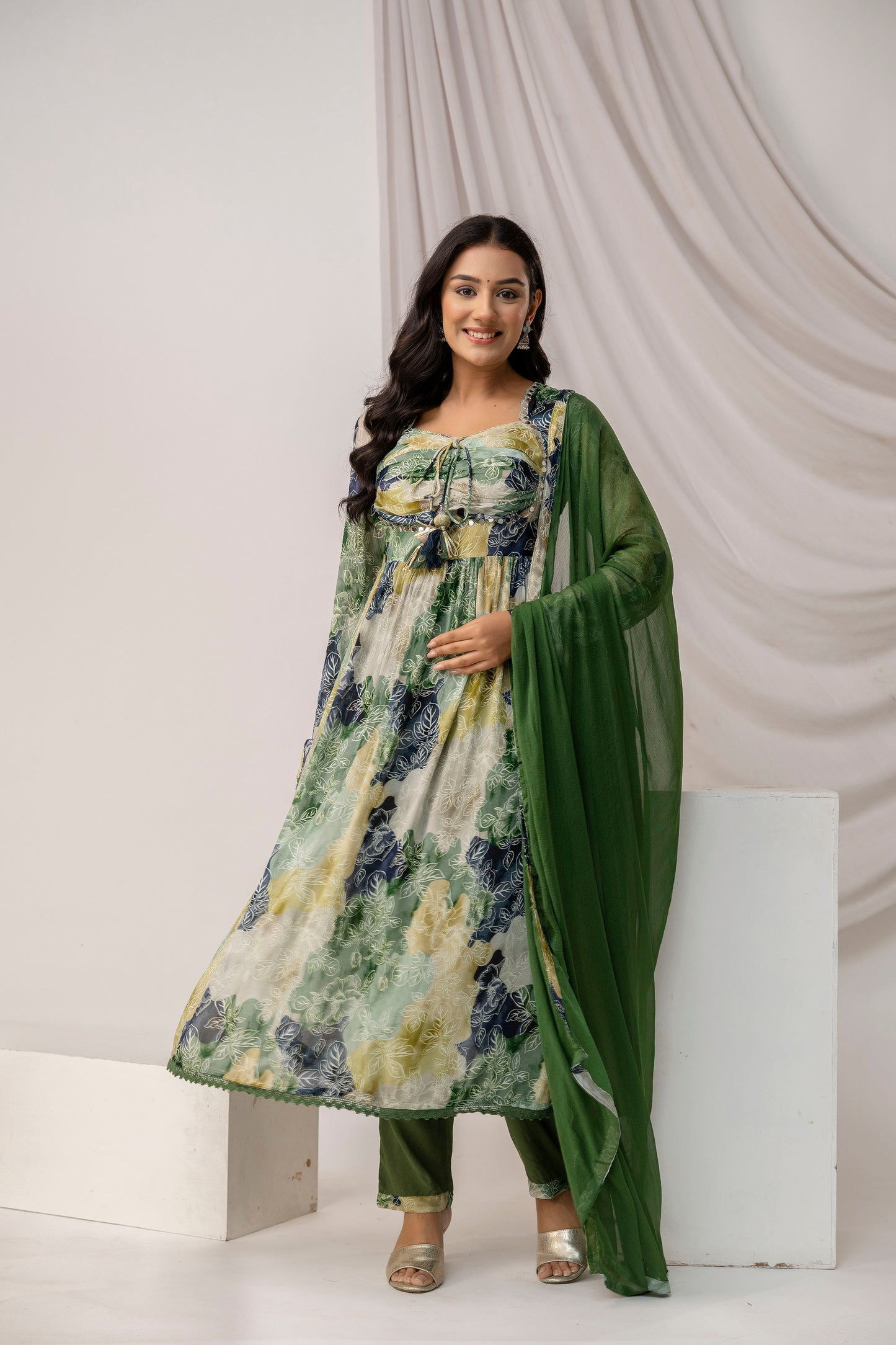 Jaipuri Printed Kurti with Mirror Work Set