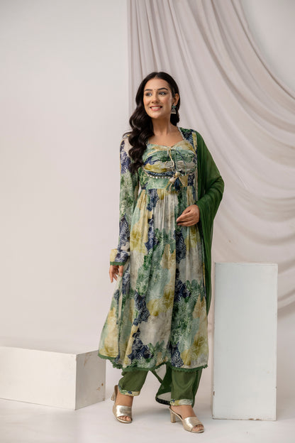 Jaipuri Printed Kurti with Mirror Work Set