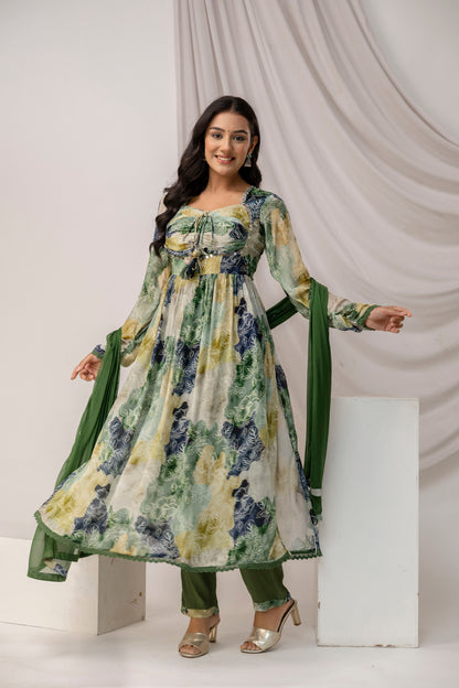 Jaipuri Printed Kurti with Mirror Work Set