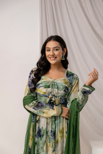 Jaipuri Printed Kurti with Mirror Work Set