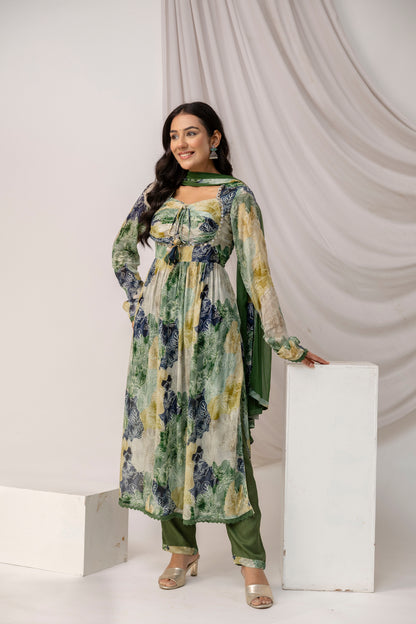 Jaipuri Printed Kurti with Mirror Work Set