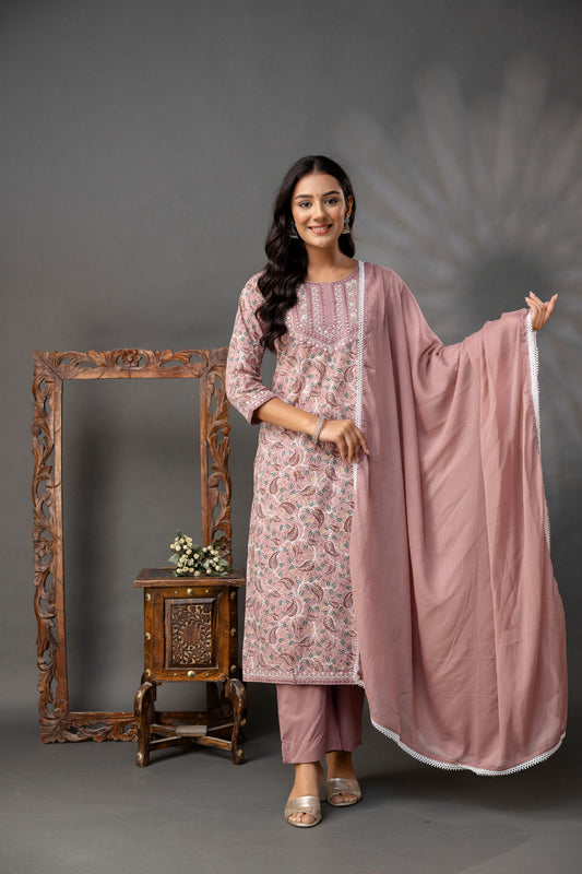 Printed Thread Work Kurti Set