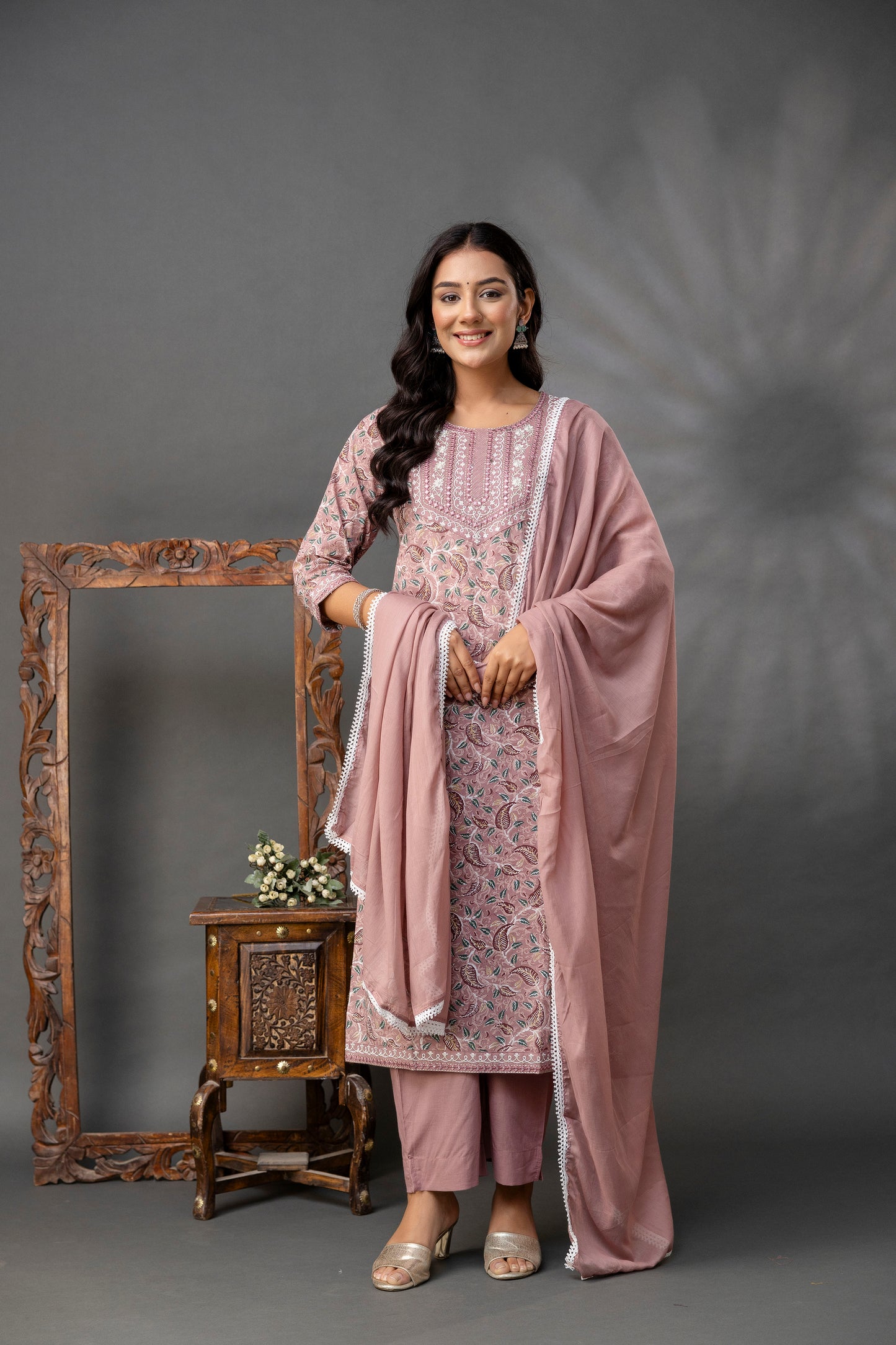 Printed Thread Work Kurti Set