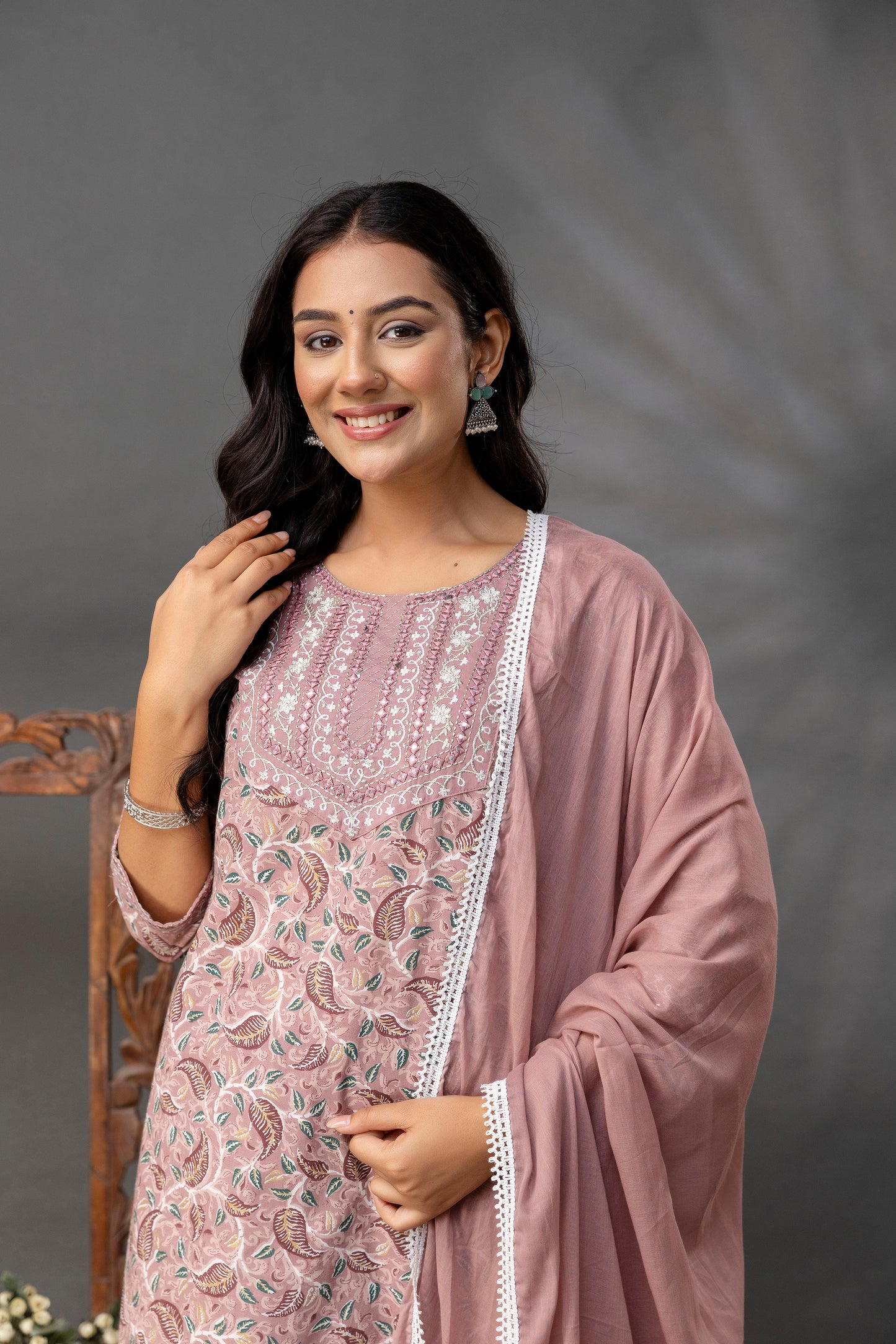 Printed Thread Work Kurti Set