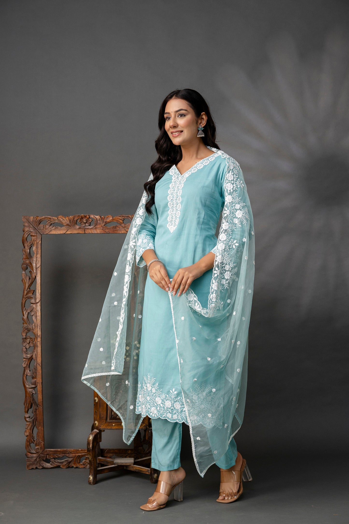 Plain Kurti with Lace Work Set