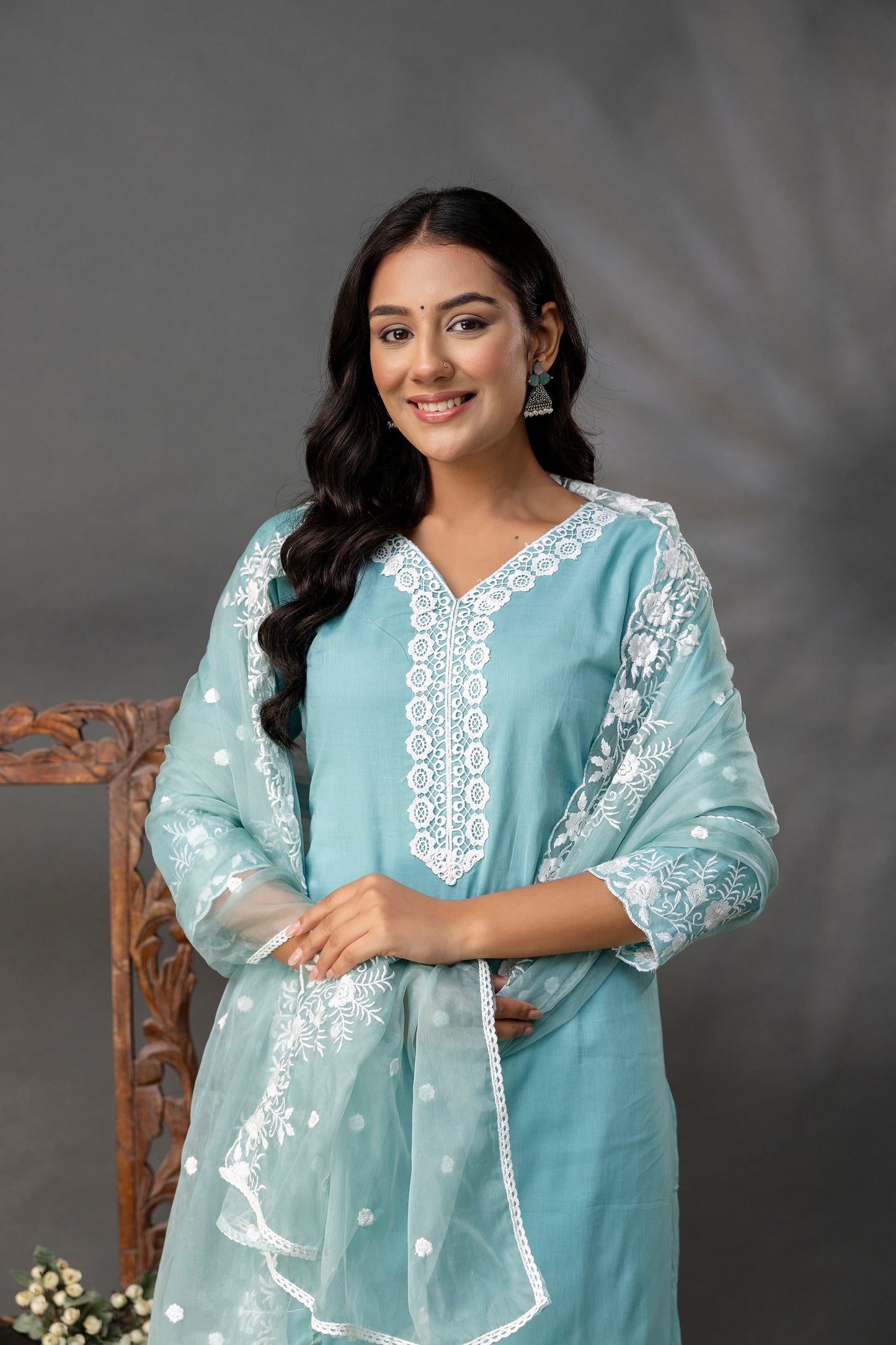 Plain Kurti with Lace Work Set