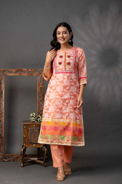 Printed Jack Art Kurti with Handwork Set