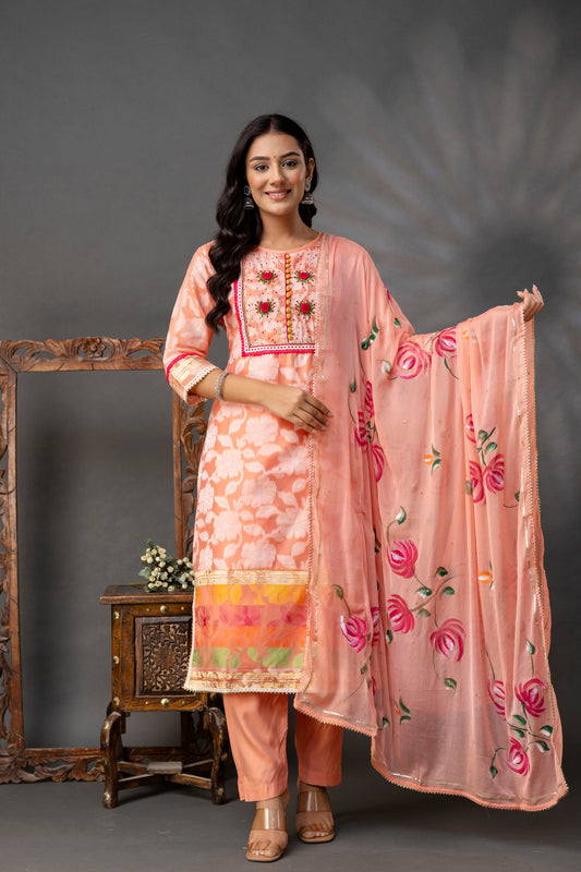 Printed Jack Art Kurti with Handwork Set