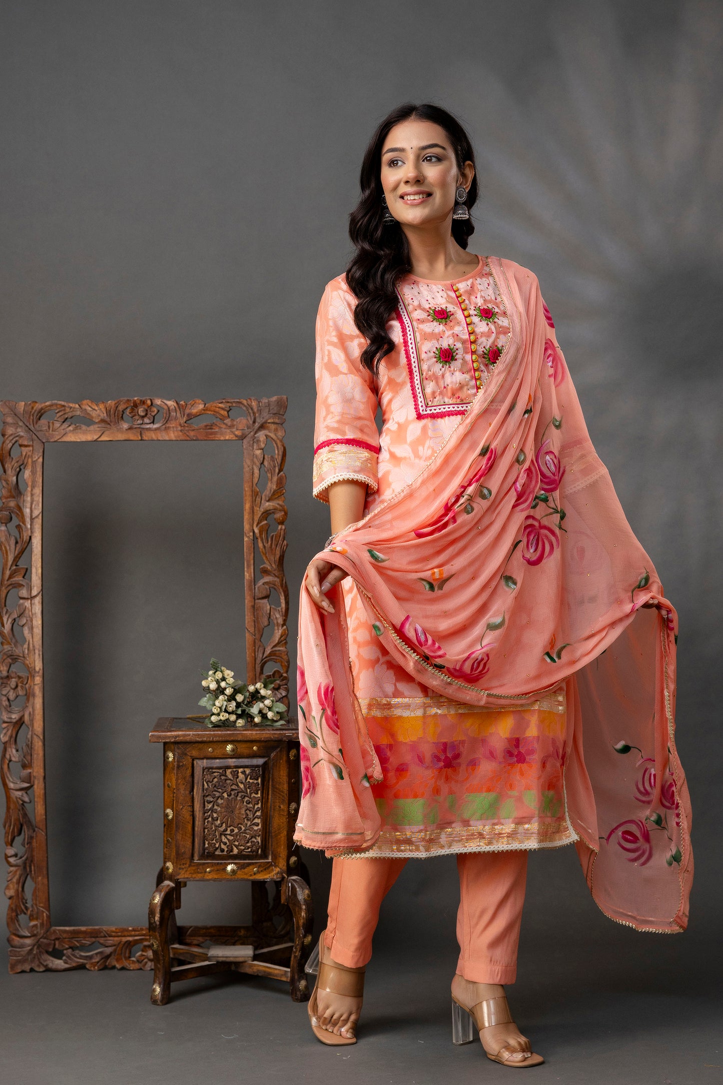 Printed Jack Art Kurti with Handwork Set
