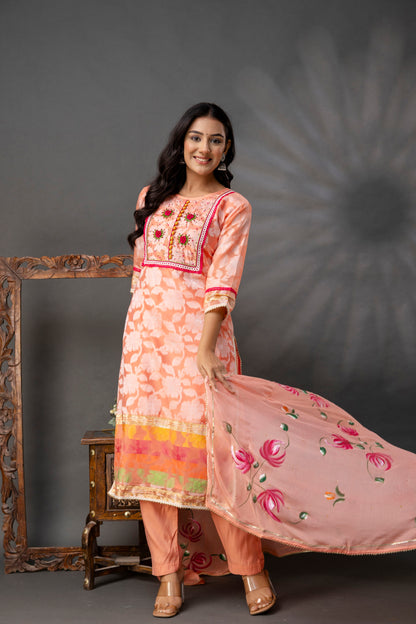 Printed Jack Art Kurti with Handwork Set