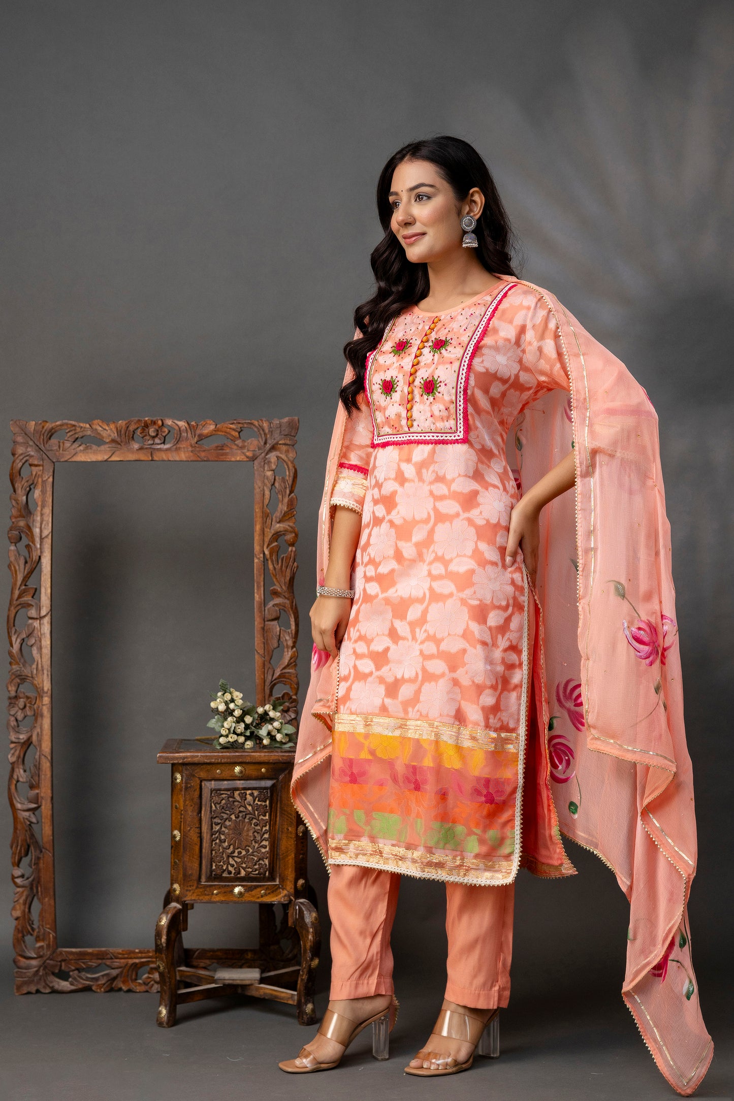 Printed Jack Art Kurti with Handwork Set