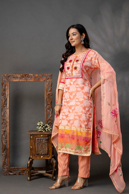 Printed Jack Art Kurti with Handwork Set