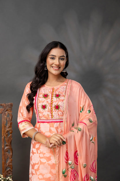 Printed Jack Art Kurti with Handwork Set