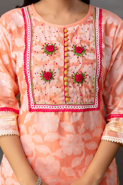 Printed Jack Art Kurti with Handwork Set