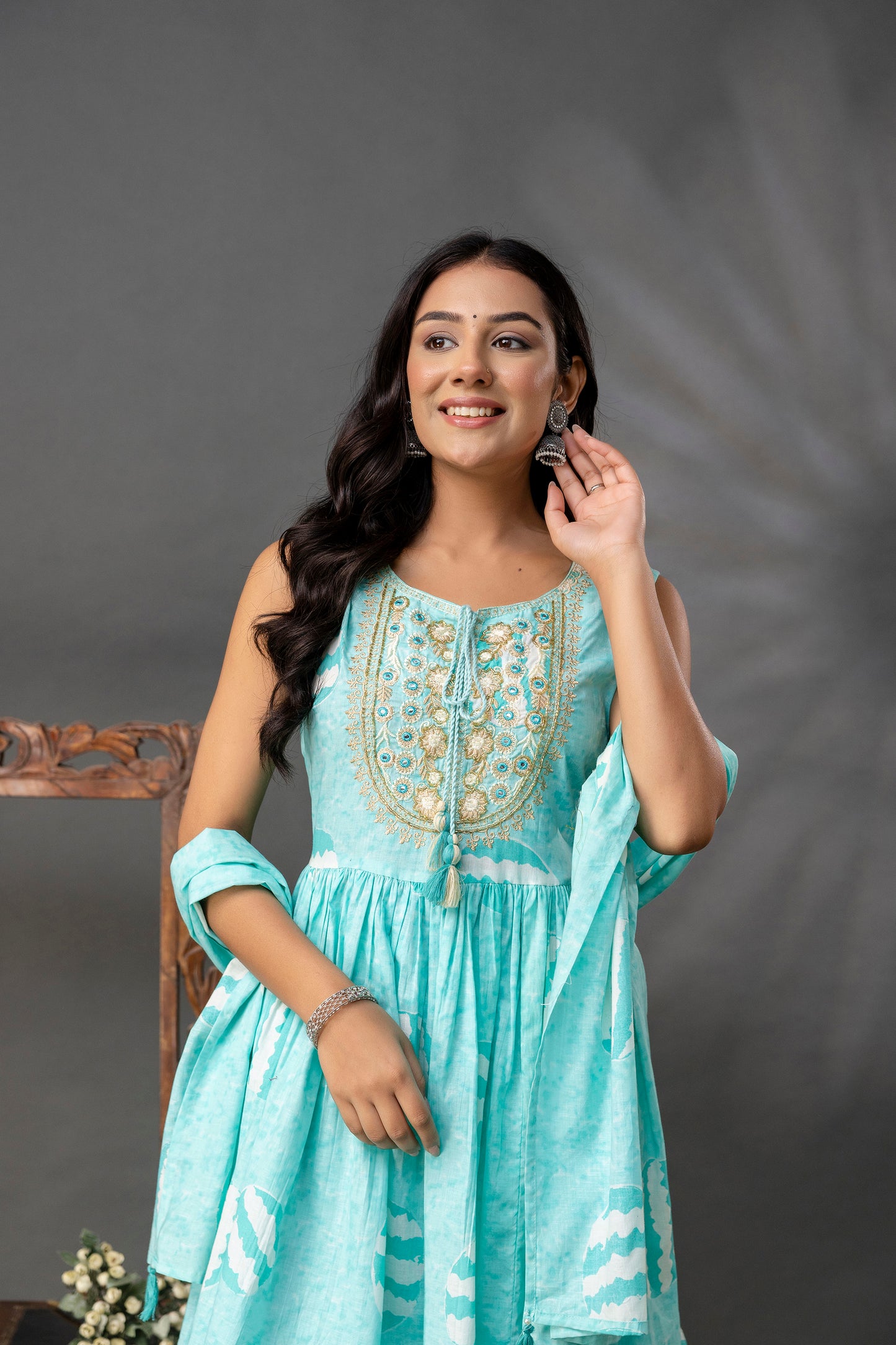 Printed Kurti with Thread & Handwork Set