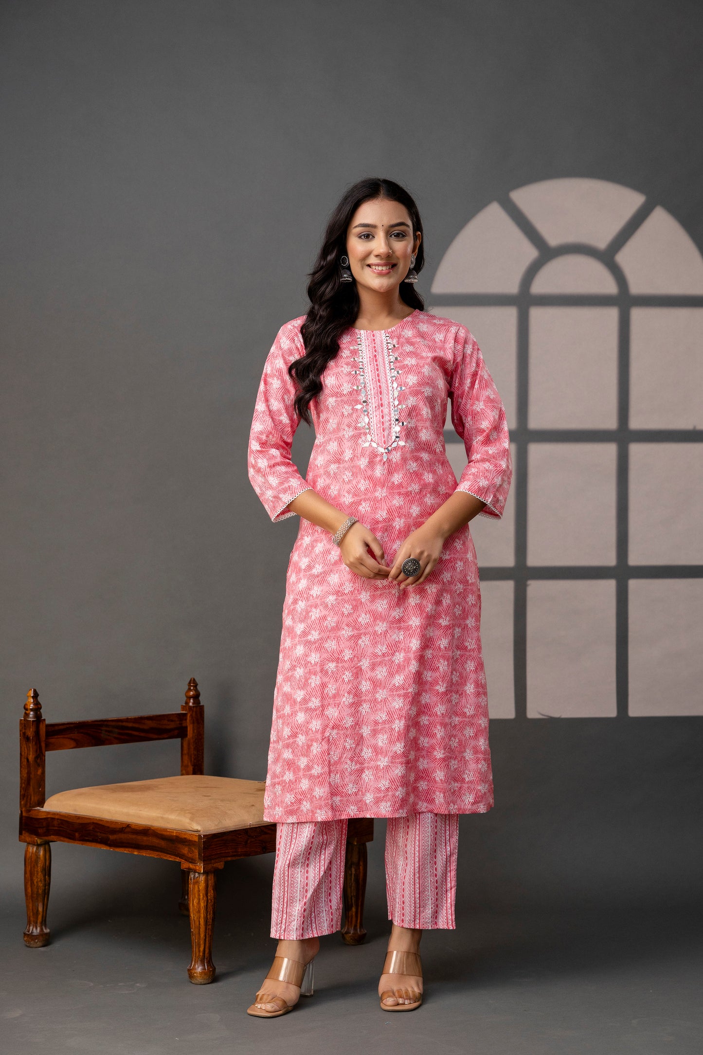 Printed Thread Work Kurti Set