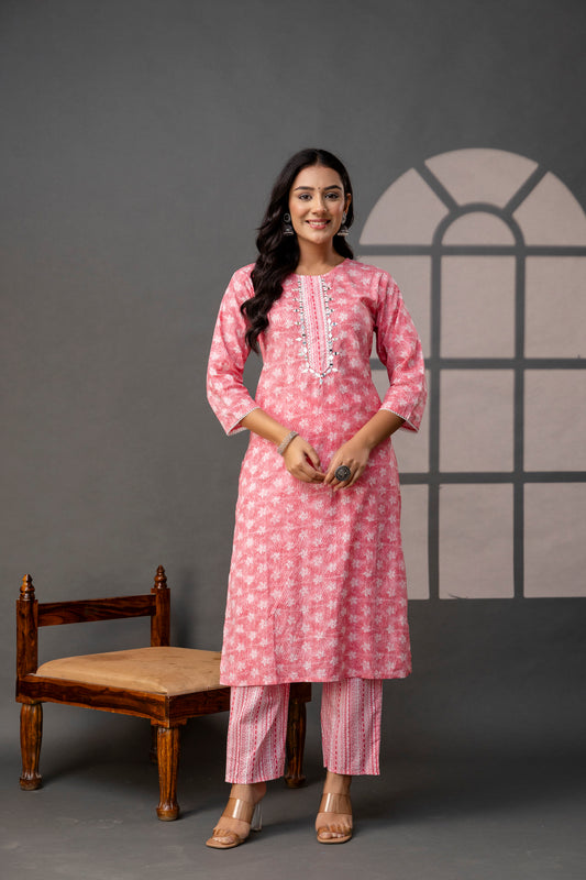 Printed Thread Work Kurti Set