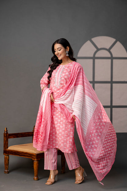 Printed Thread Work Kurti Set