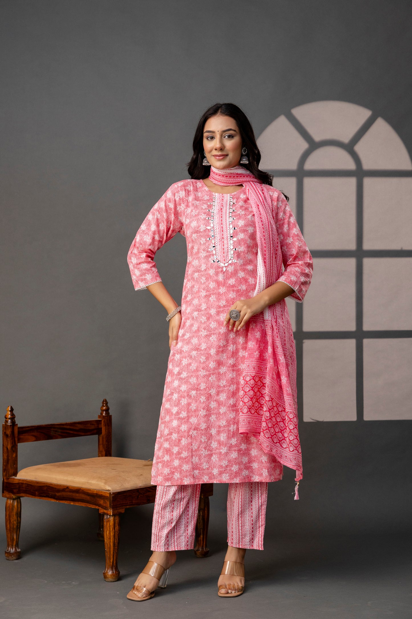 Printed Thread Work Kurti Set