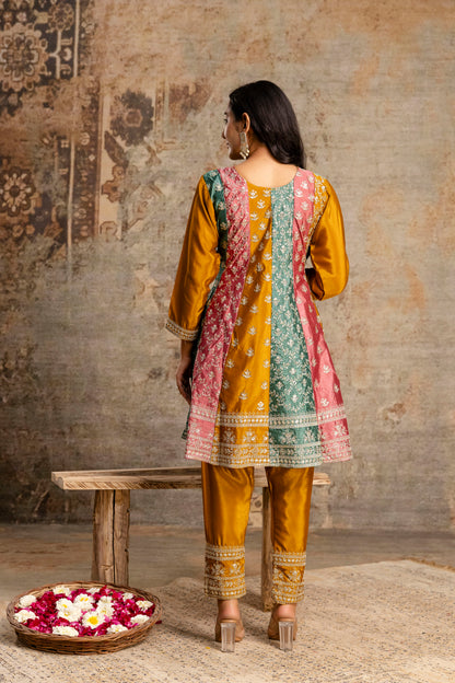 Silk Frock Set with Jari Work and Matching Dupatta