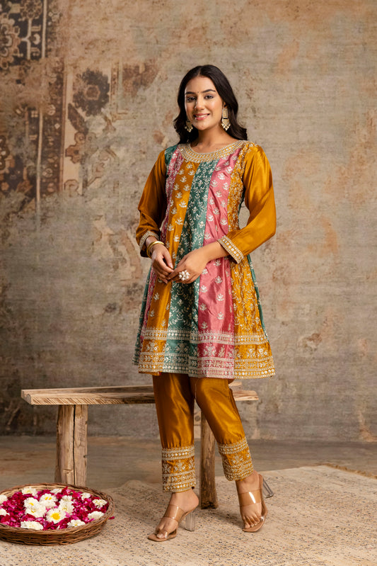 Silk Frock Set with Jari Work and Matching Dupatta