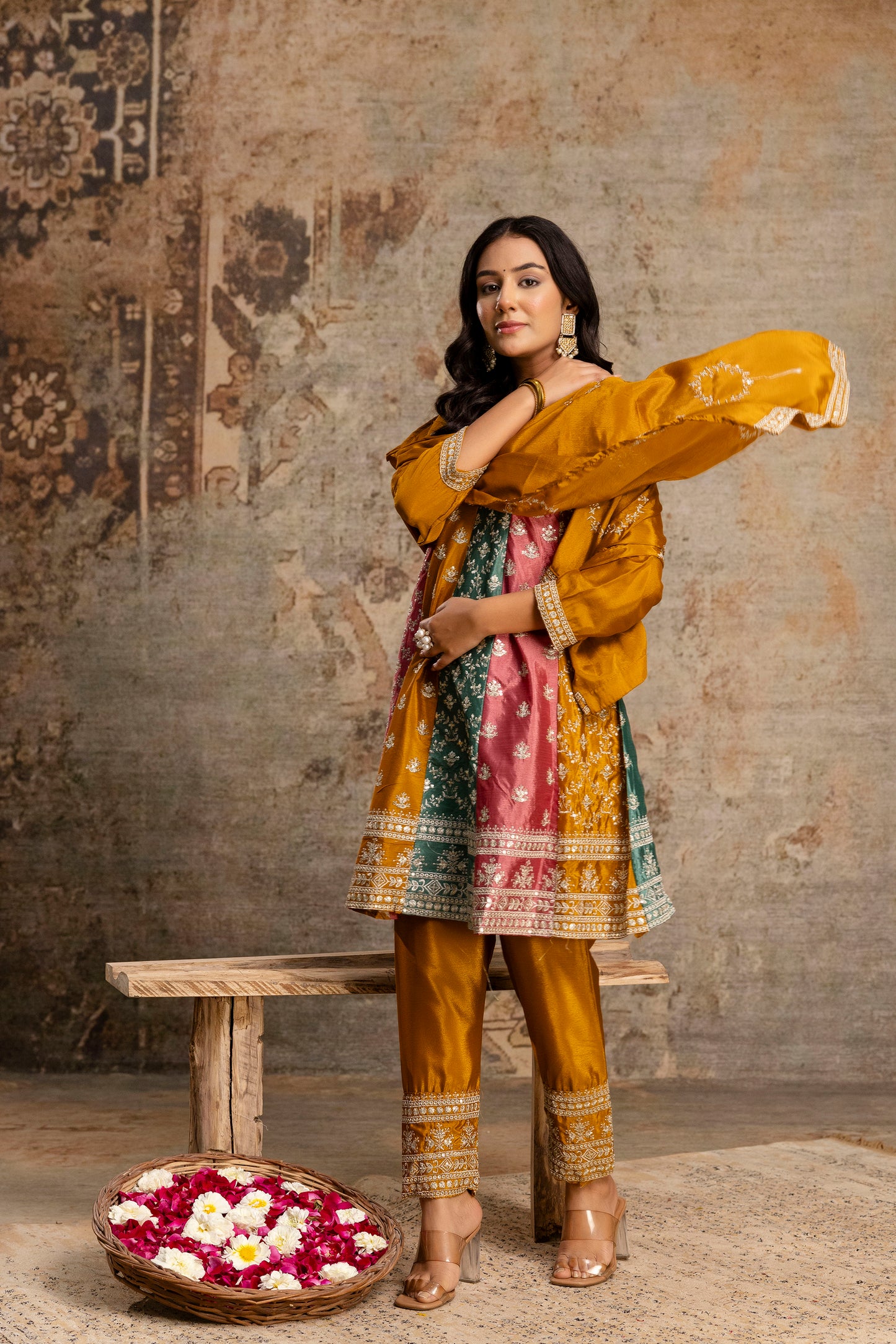 Silk Frock Set with Jari Work and Matching Dupatta