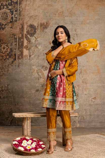 Silk Frock Set with Jari Work and Matching Dupatta