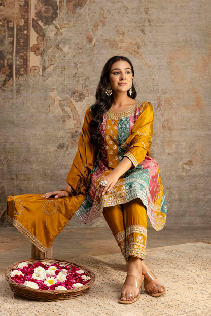 Silk Frock Set with Jari Work and Matching Dupatta