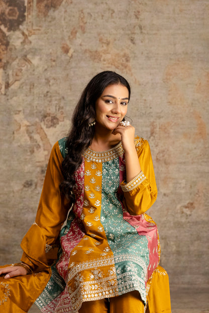 Silk Frock Set with Jari Work and Matching Dupatta