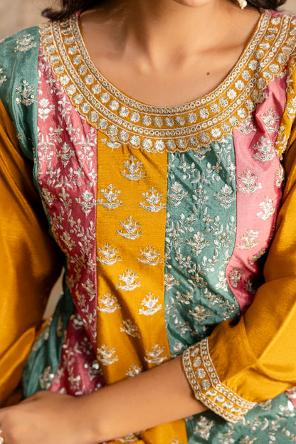 Silk Frock Set with Jari Work and Matching Dupatta