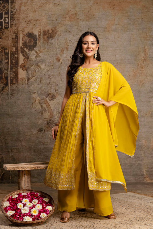 Front-Cut Long Top with Palazzos – Georgette