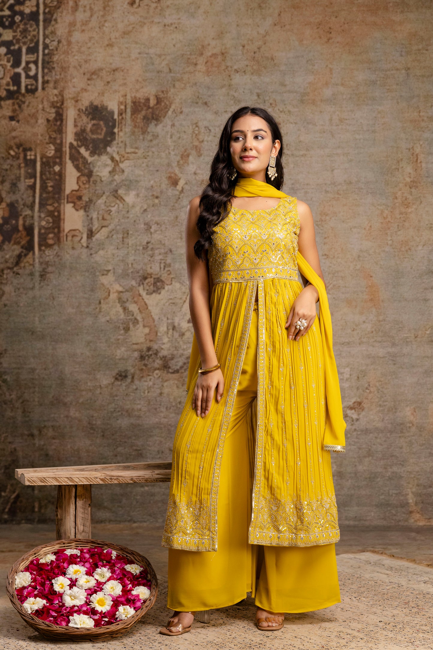 Front-Cut Long Top with Palazzos – Georgette