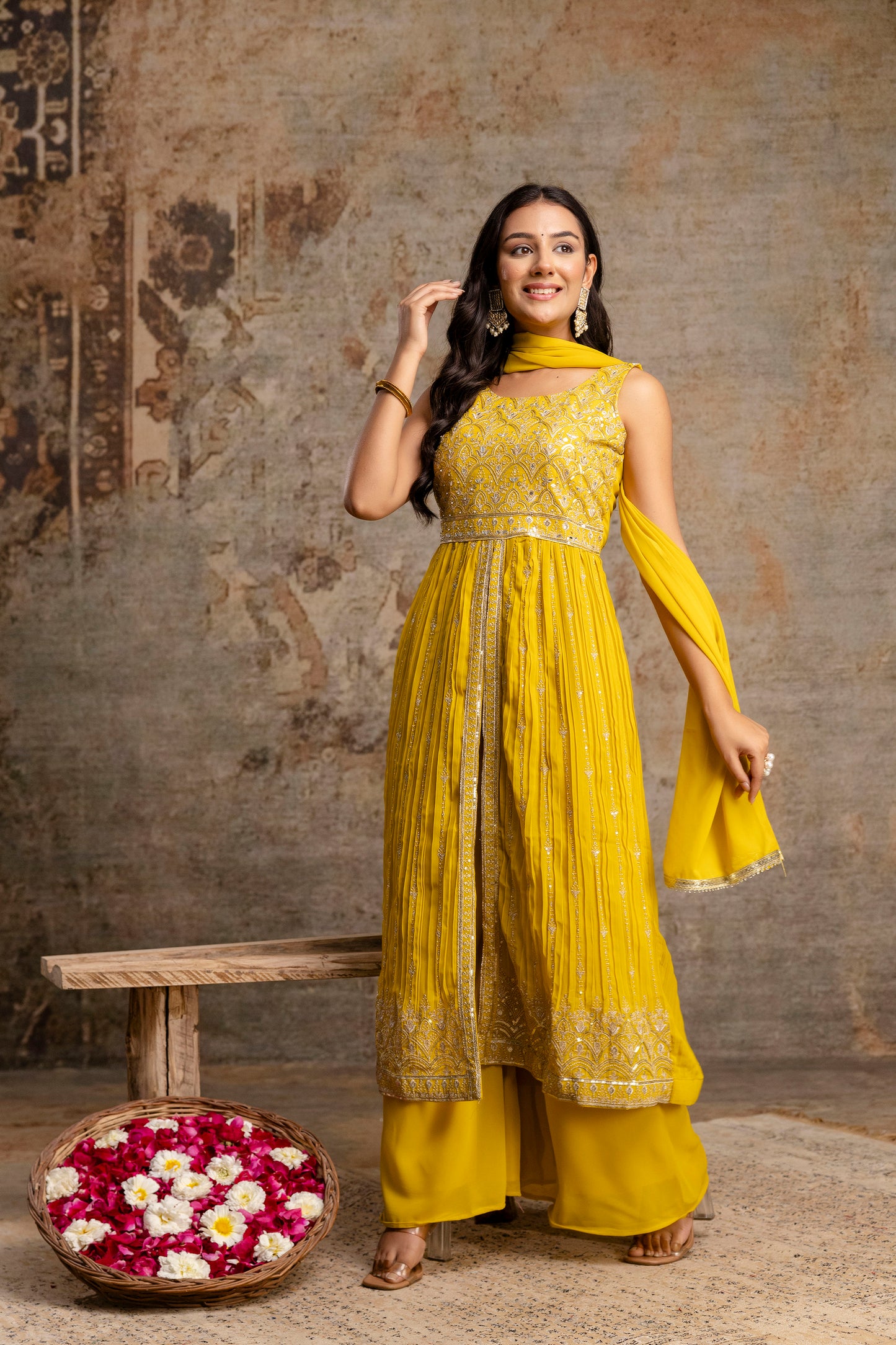 Front-Cut Long Top with Palazzos – Georgette