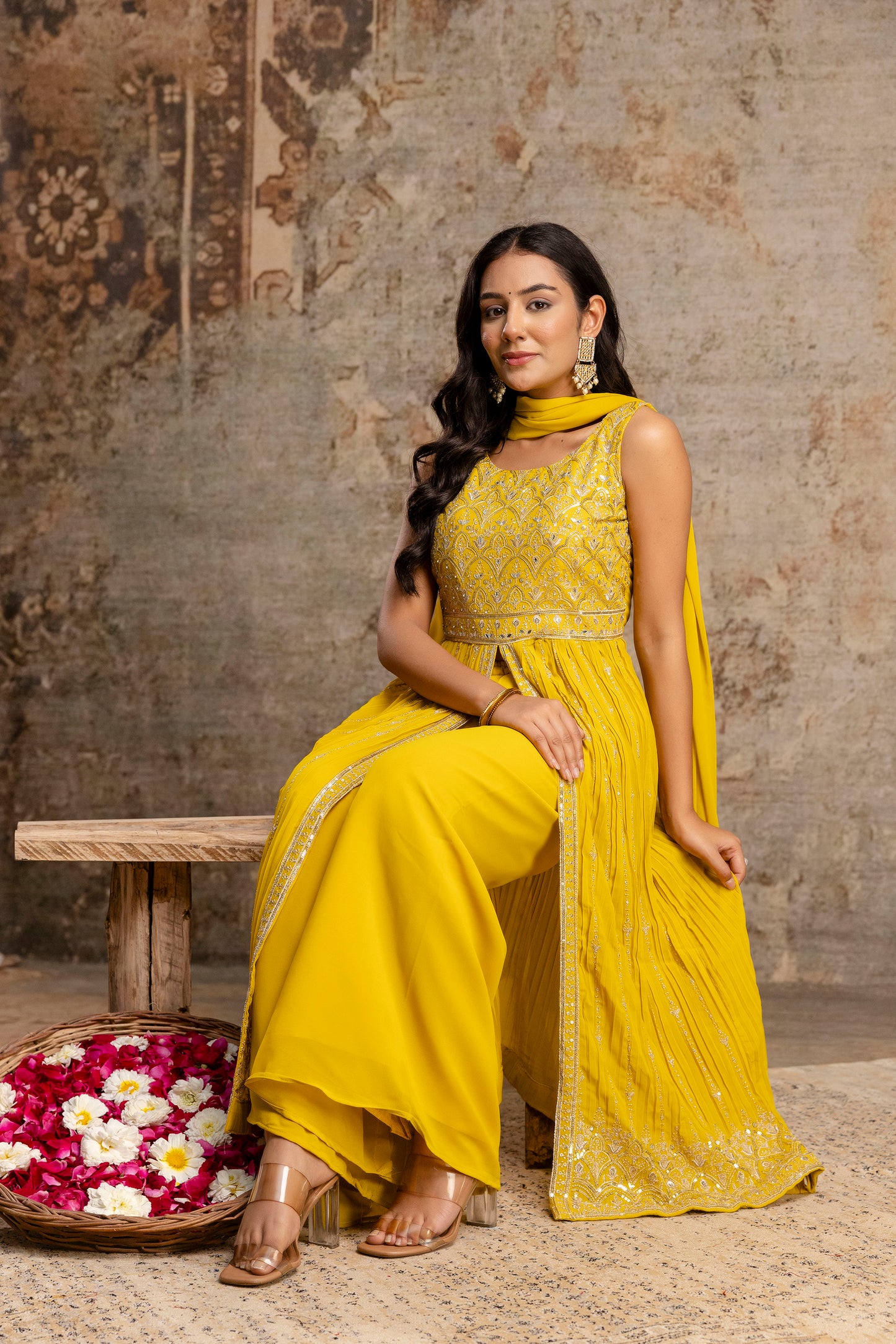 Front-Cut Long Top with Palazzos – Georgette